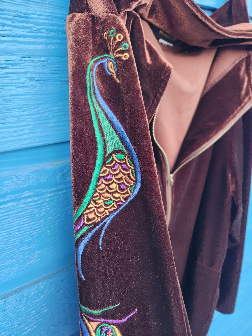 Bob Mackie Brown Velvet Zip-Front Hooded Coatigan - Picture 2 of 8